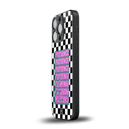 patience checkered back phone cover | glass case for iphone 14 pro