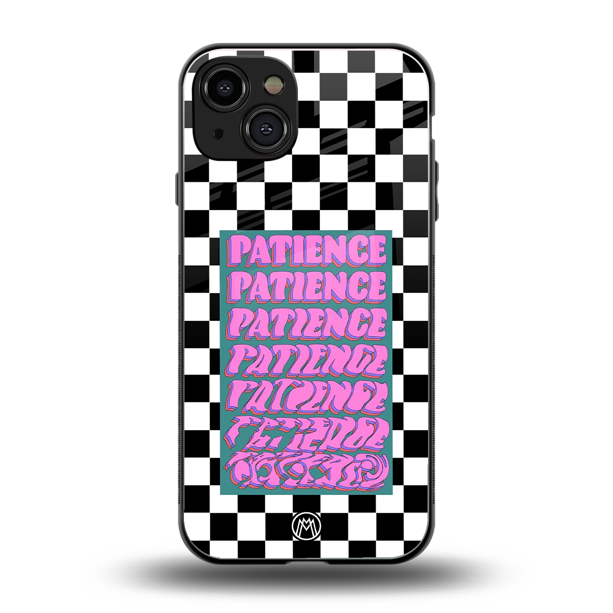 patience checkered back phone cover | glass case for iphone 15