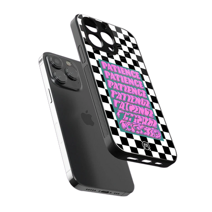 patience checkered back phone cover | glass case for iphone 15 pro
