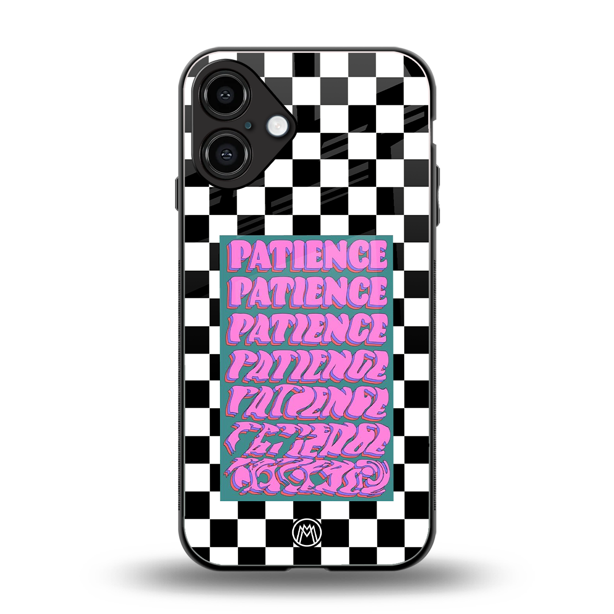 patience checkered back phone cover | glass case for iphone 16 plus