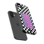 patience checkered back phone cover | glass case for iphone 16 plus