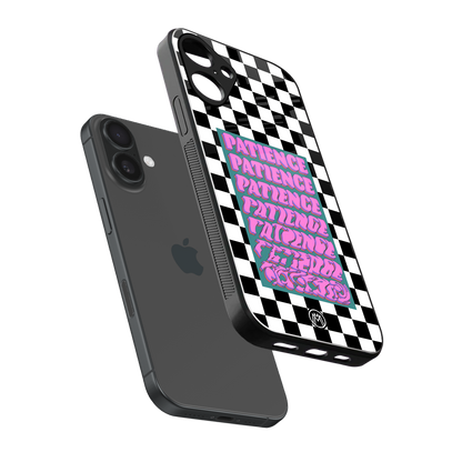 patience checkered back phone cover | glass case for iphone 16 plus