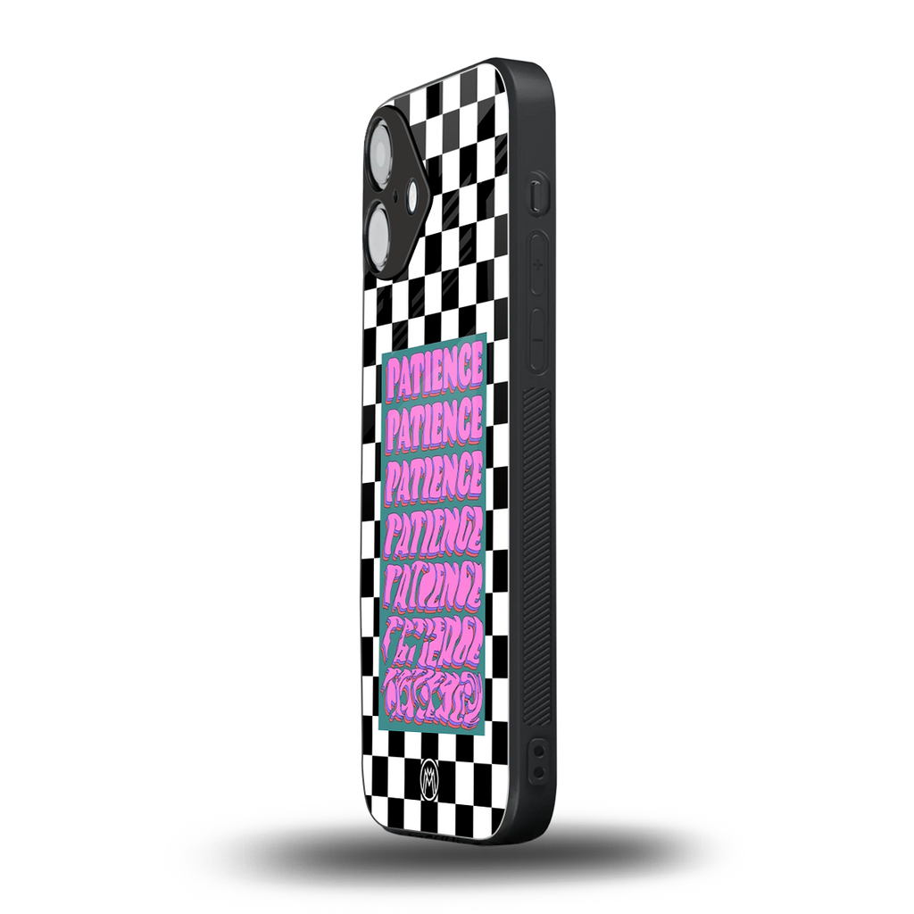 patience checkered back phone cover | glass case for iphone 16 plus
