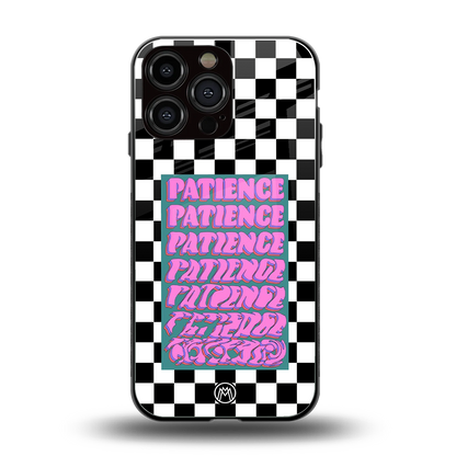 patience checkered back phone cover | glass case for iphone 16 pro max