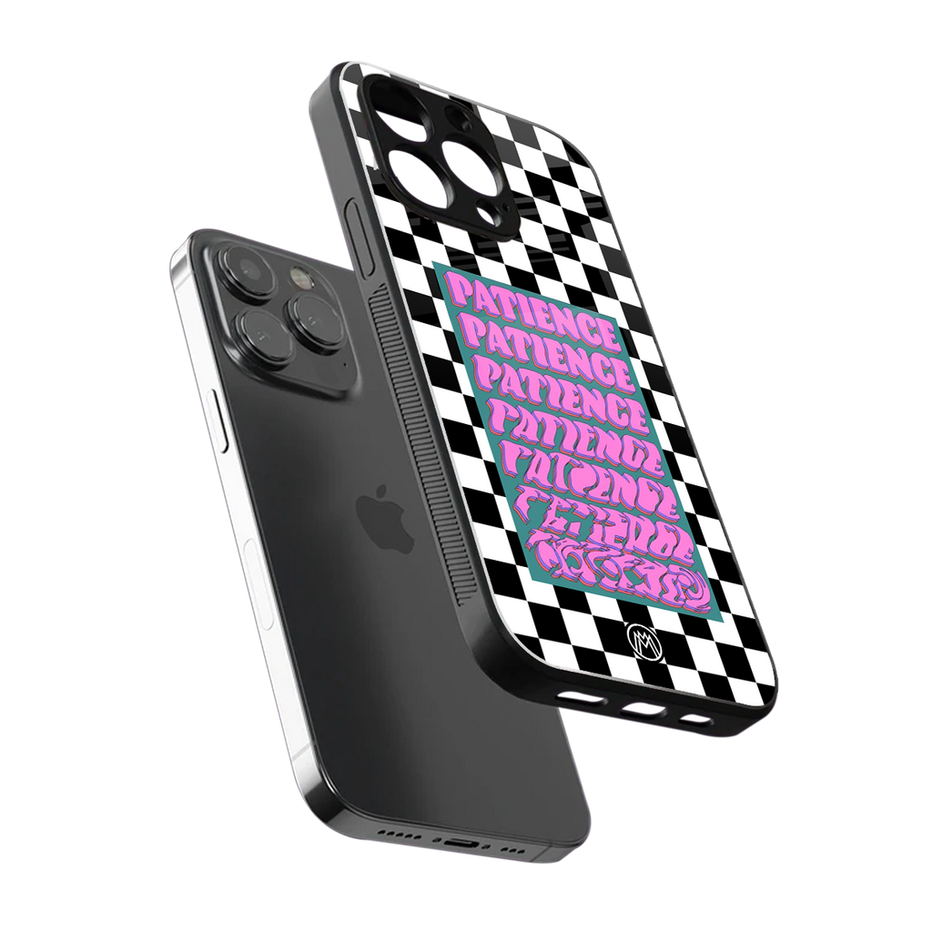 patience checkered back phone cover | glass case for iphone 16 pro max