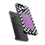 patience checkered back phone cover | glass case for iphone 16 pro max