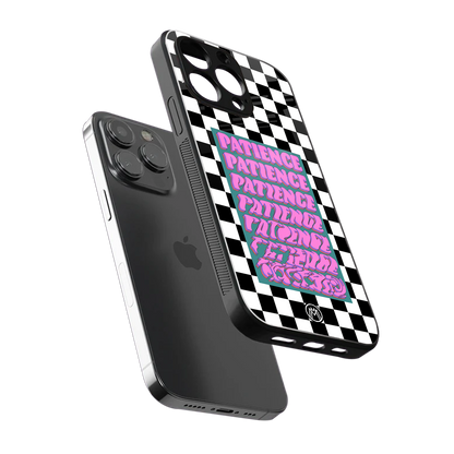 patience checkered back phone cover | glass case for iphone 16 pro max