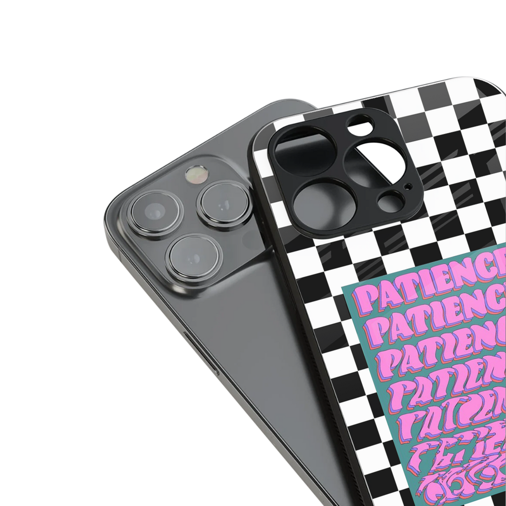 patience checkered back phone cover | glass case for iphone 13 pro