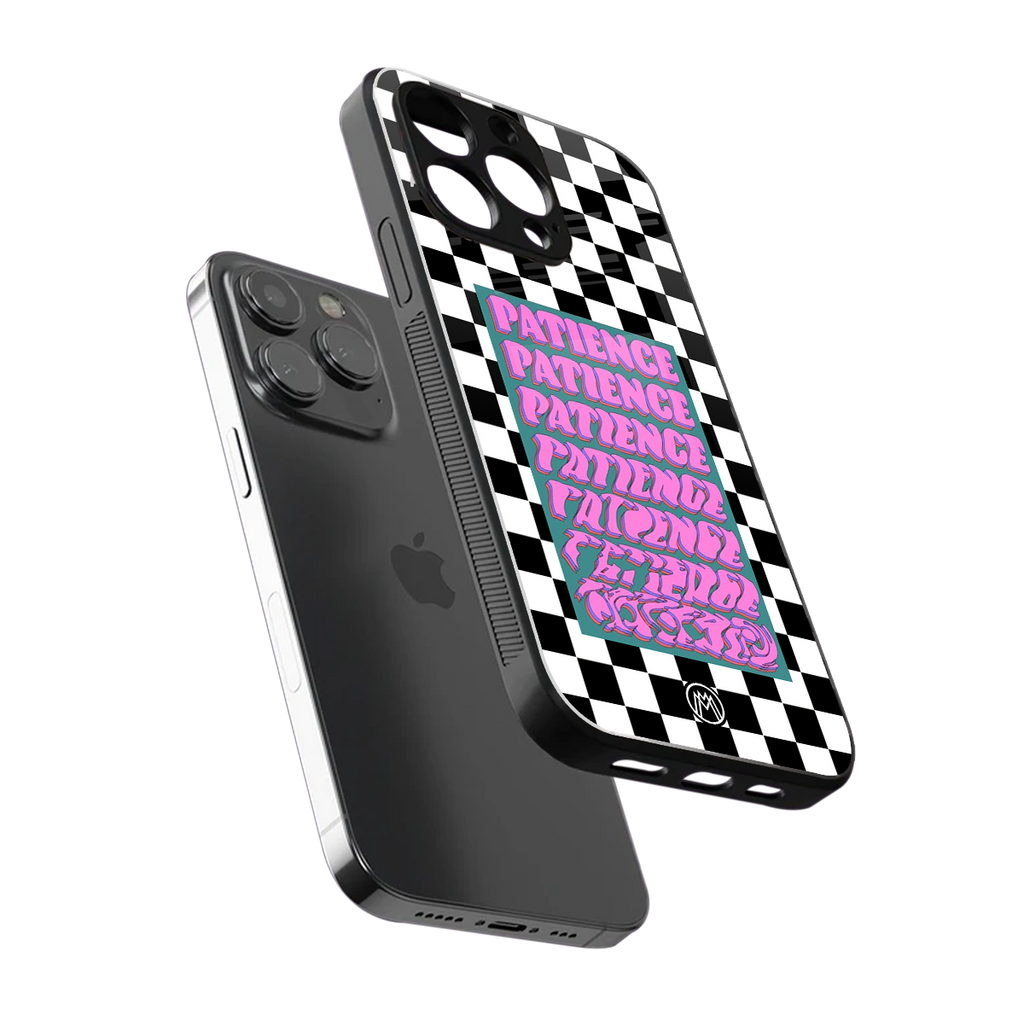 patience checkered back phone cover | glass case for iphone 16 pro