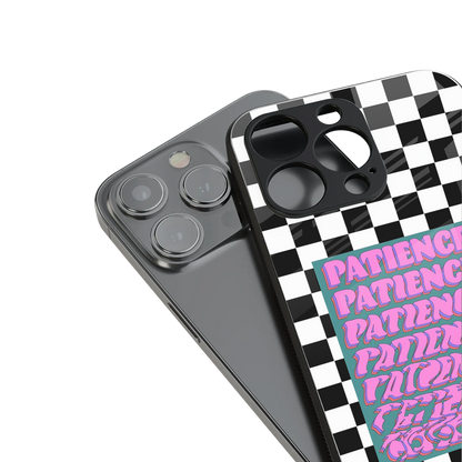 patience checkered back phone cover | glass case for iphone 14 pro max