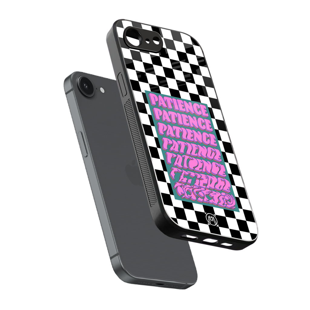 patience checkered back phone cover | glass case for iphone 16e