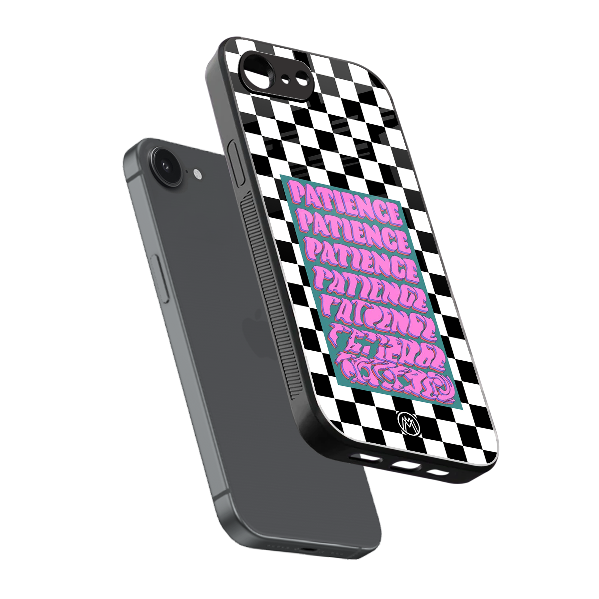 patience checkered back phone cover | glass case for iphone 16e