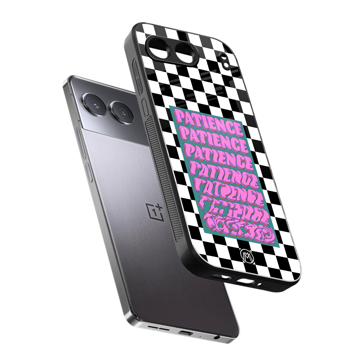 patience checkered back phone cover | glass case for oneplus nord 4