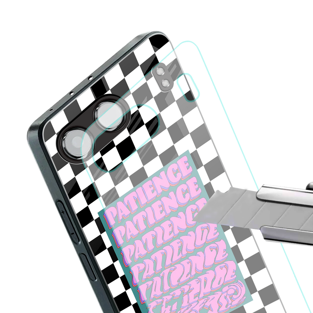patience checkered back phone cover | glass case for oneplus nord 4