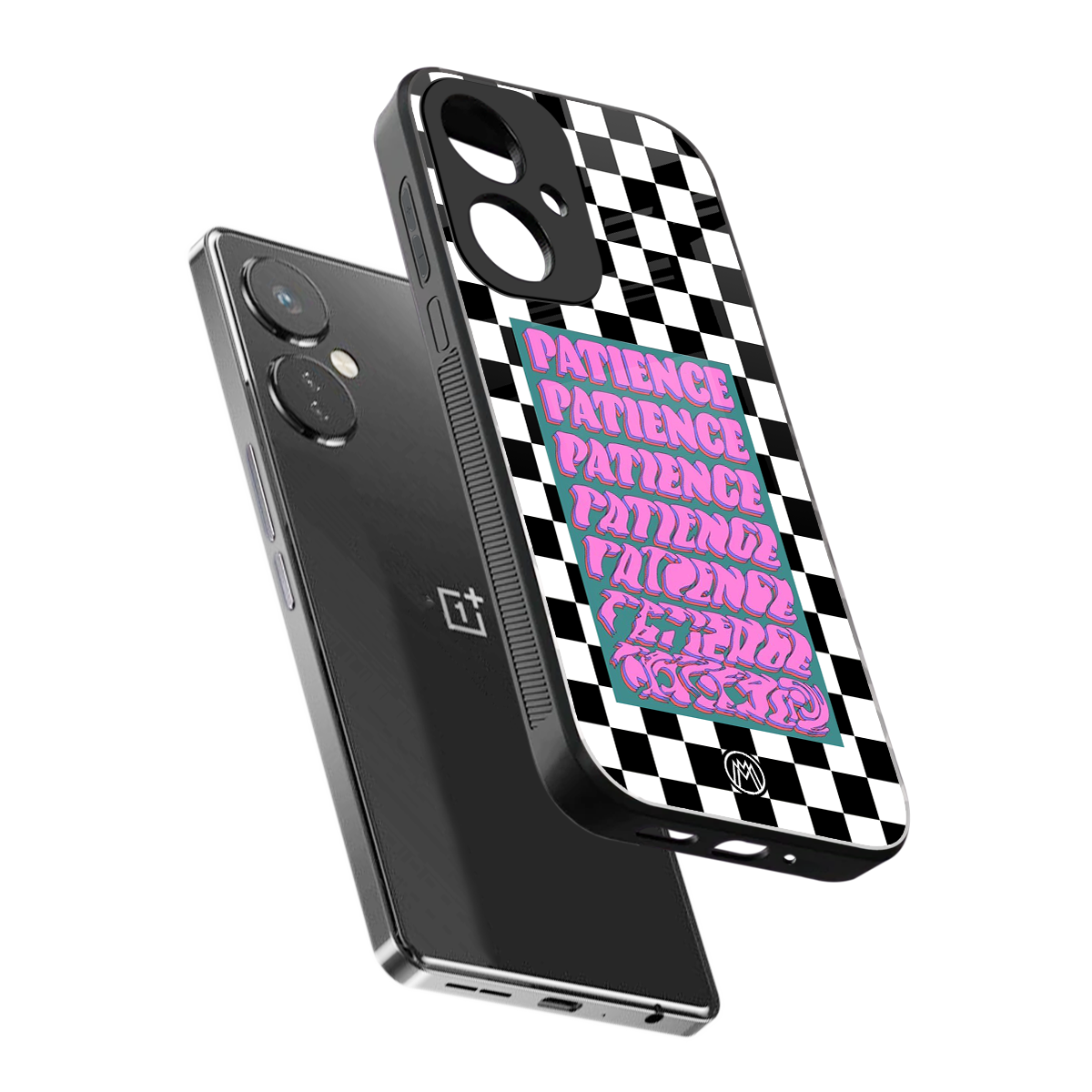 patience checkered back phone cover | glass case for oneplus nord ce 3