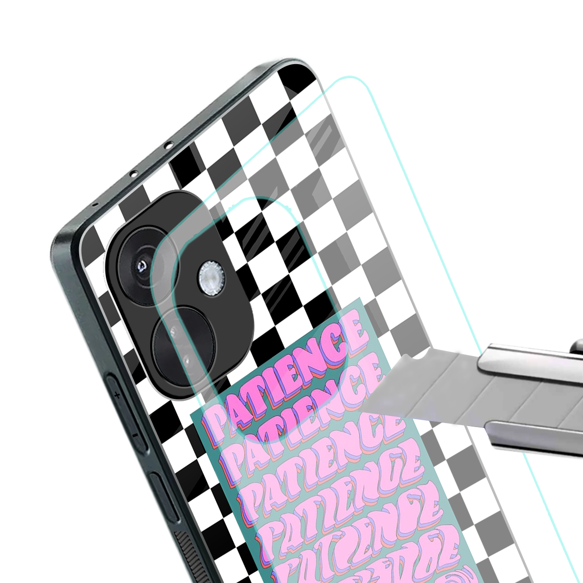 patience checkered back phone cover | glass case for oneplus nord ce 3