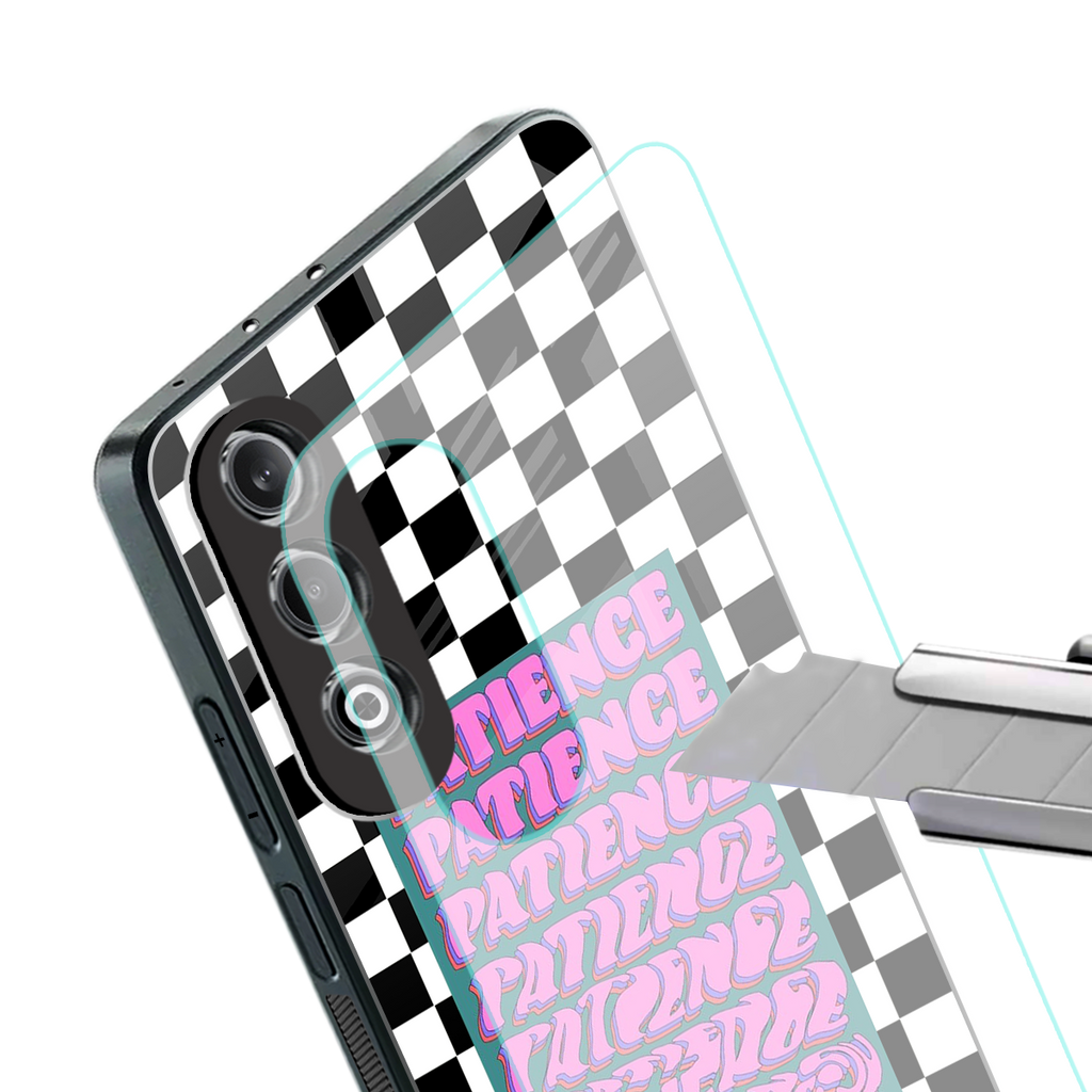 patience checkered back phone cover | glass case for oneplus nord ce 4
