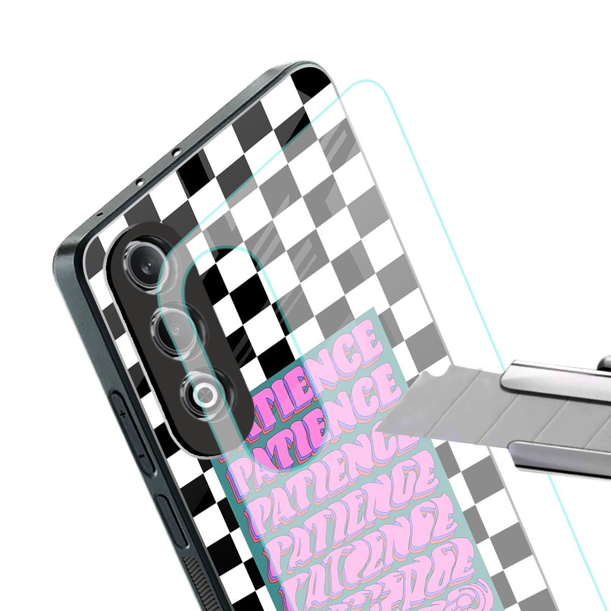 patience checkered back phone cover | glass case for oneplus nord ce 4