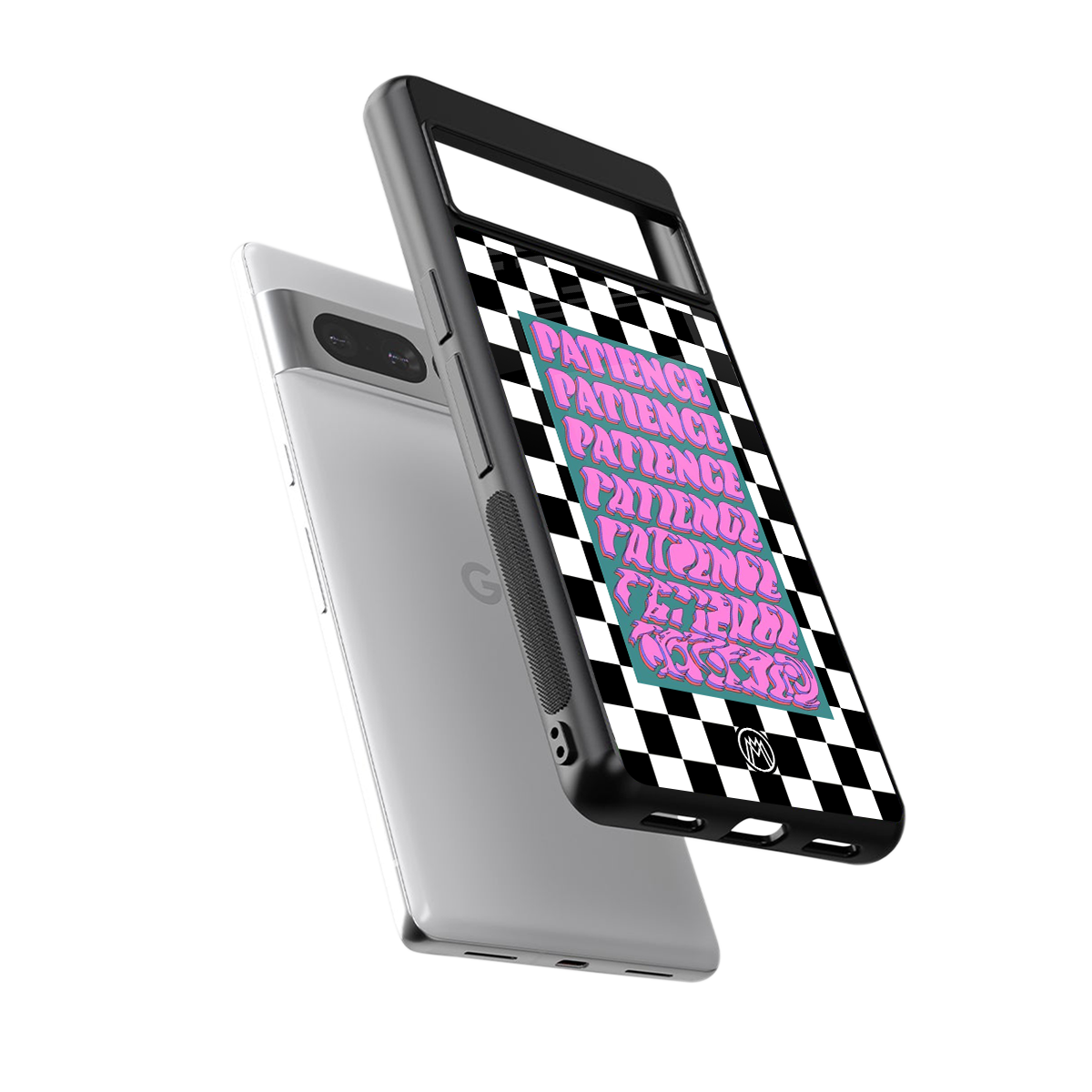 patience checkered back phone cover | glass case for google pixel 7 pro