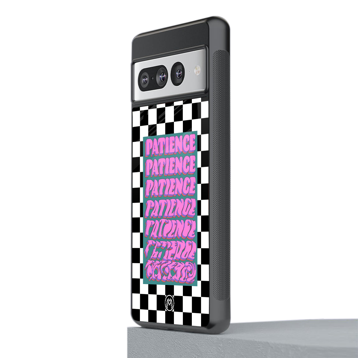 patience checkered back phone cover | glass case for google pixel 7 pro