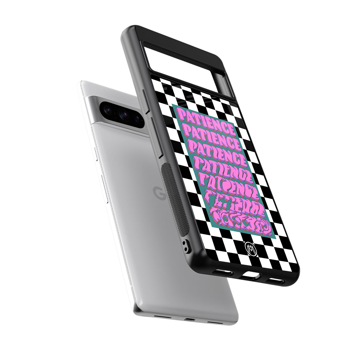 patience checkered back phone cover | glass case for google pixel 8 pro