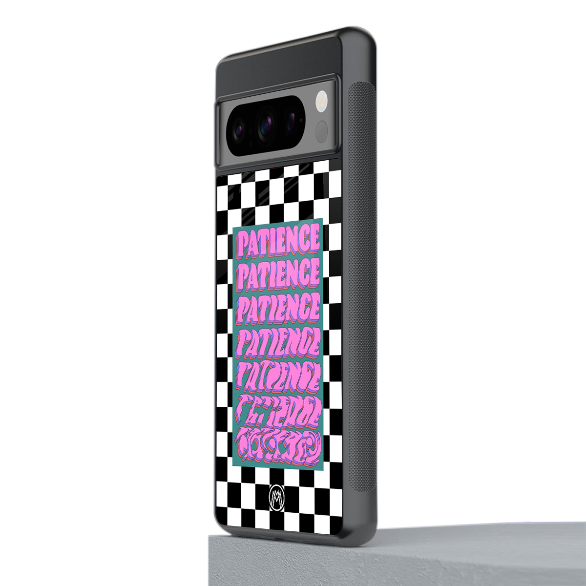 patience checkered back phone cover | glass case for google pixel 8 pro