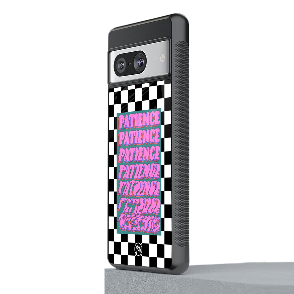 patience checkered back phone cover | glass case for Google Pixel 8