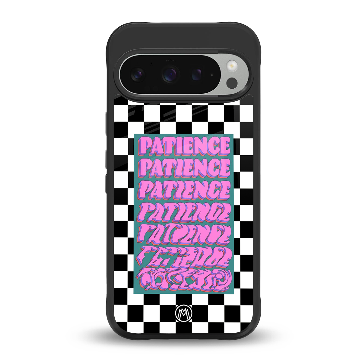 patience checkered back phone cover | glass case for google pixel 9 pro xl