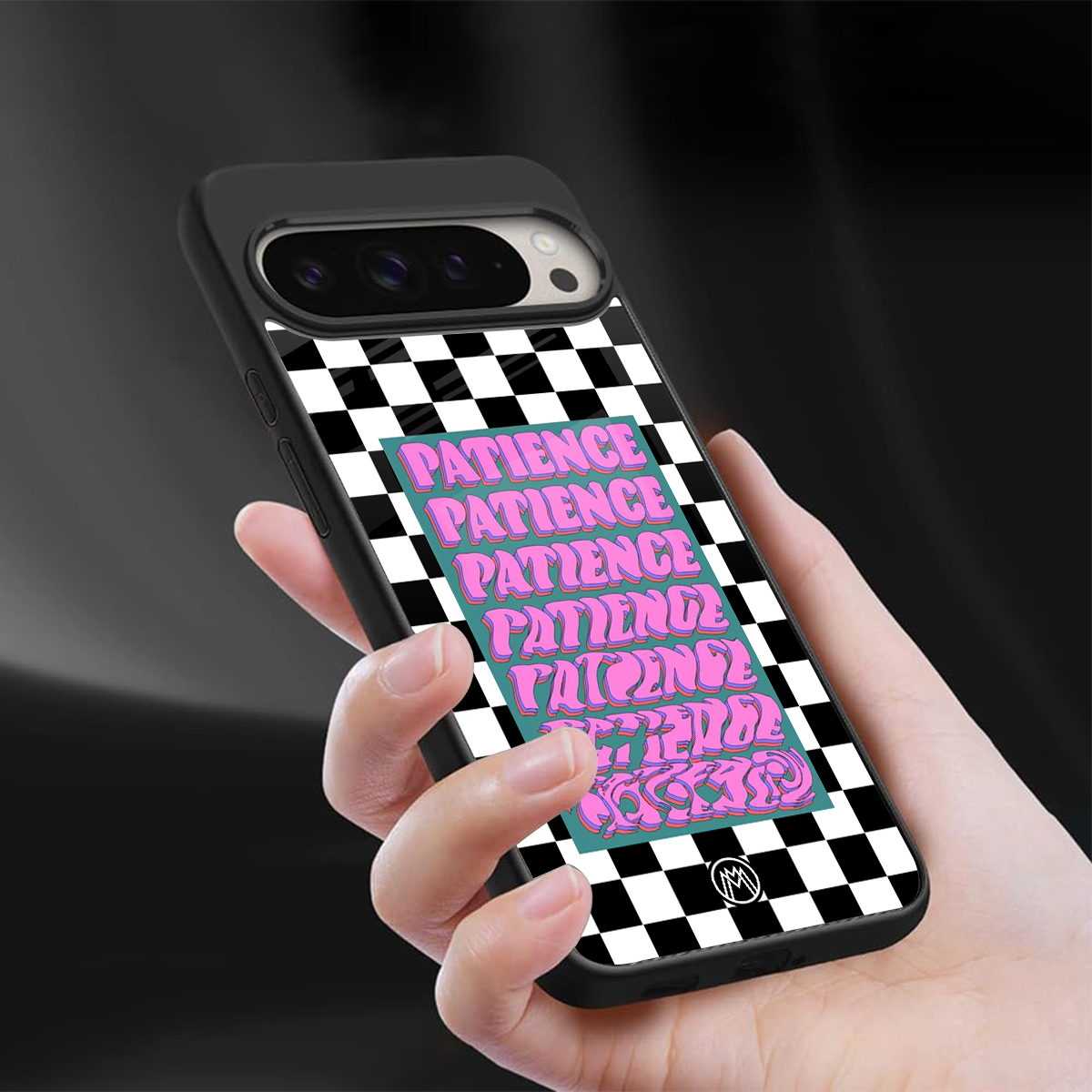 patience checkered back phone cover | glass case for google pixel 9 pro xl