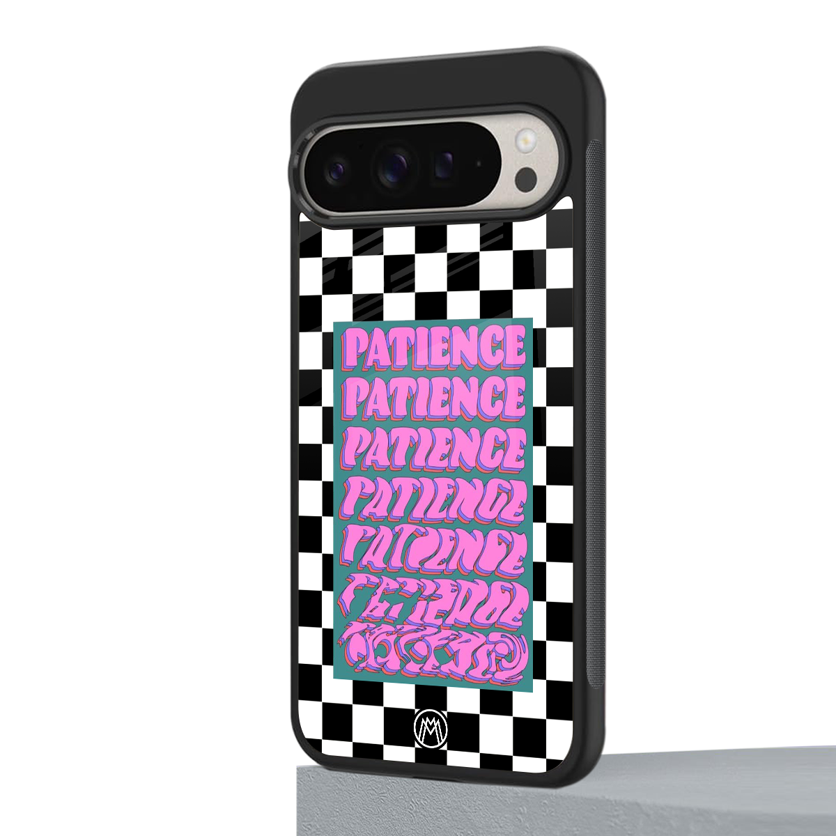 patience checkered back phone cover | glass case for google pixel 9 pro xl