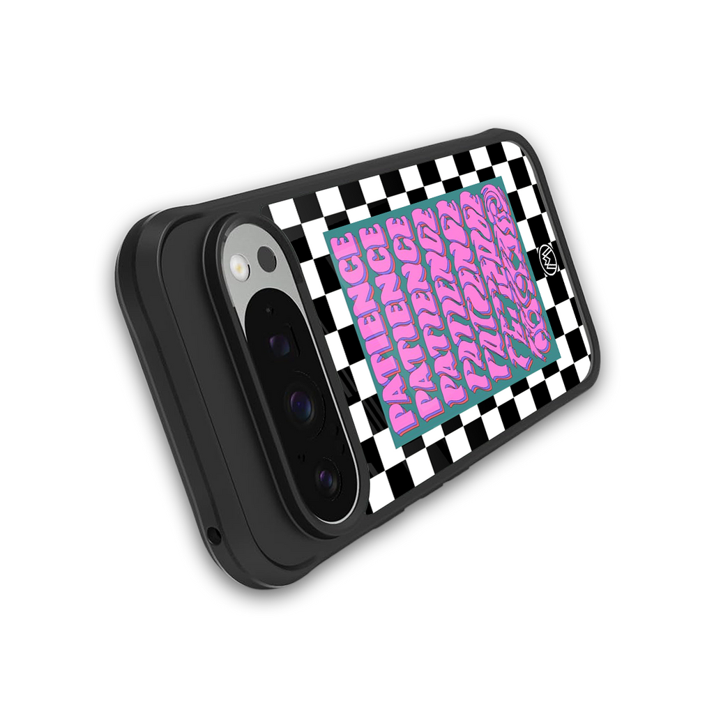 patience checkered back phone cover | glass case for google pixel 9 pro xl