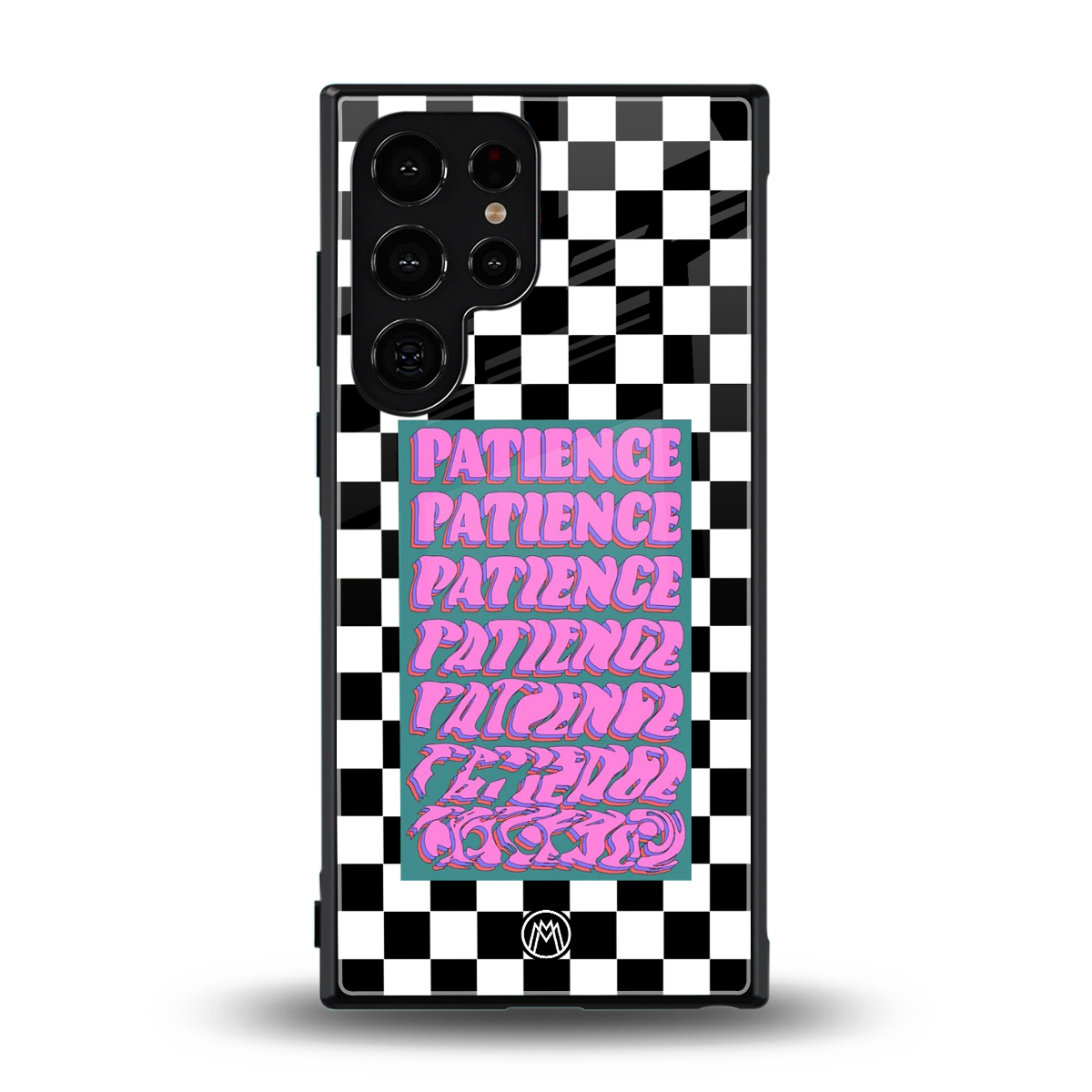 patience checkered back phone cover | glass case for samsung galaxy s23 ultra