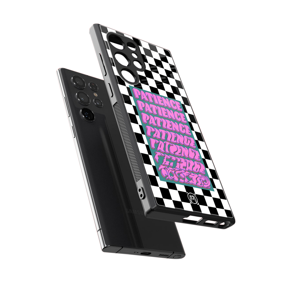 patience checkered back phone cover | glass case for samsung galaxy s23 ultra