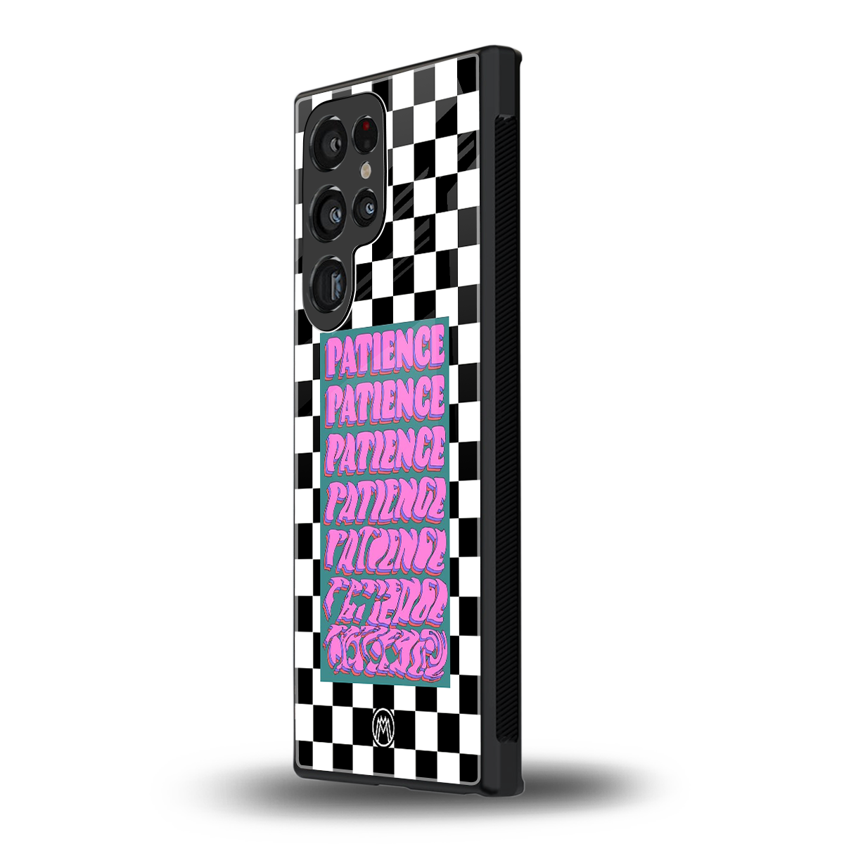 patience checkered back phone cover | glass case for samsung galaxy s24 ultra