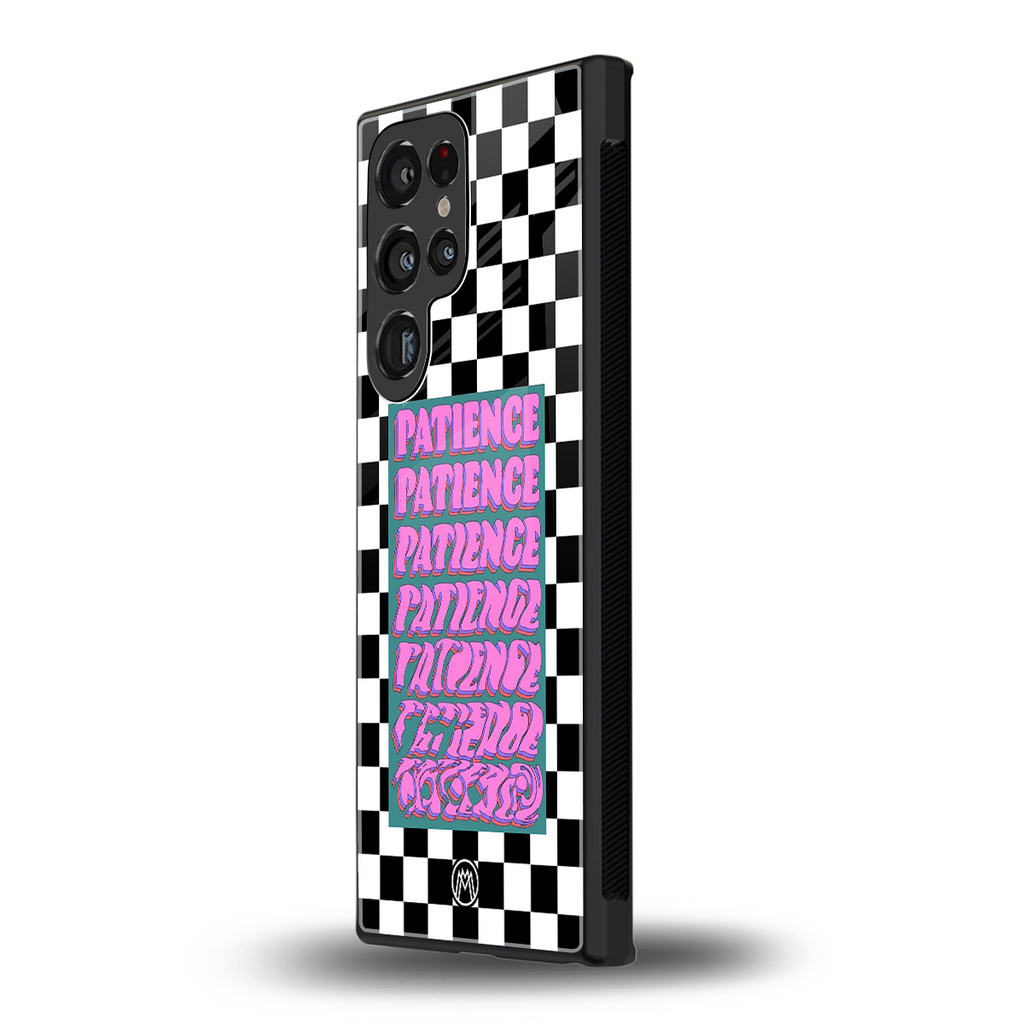 patience checkered back phone cover | glass case for samsung galaxy s23 ultra