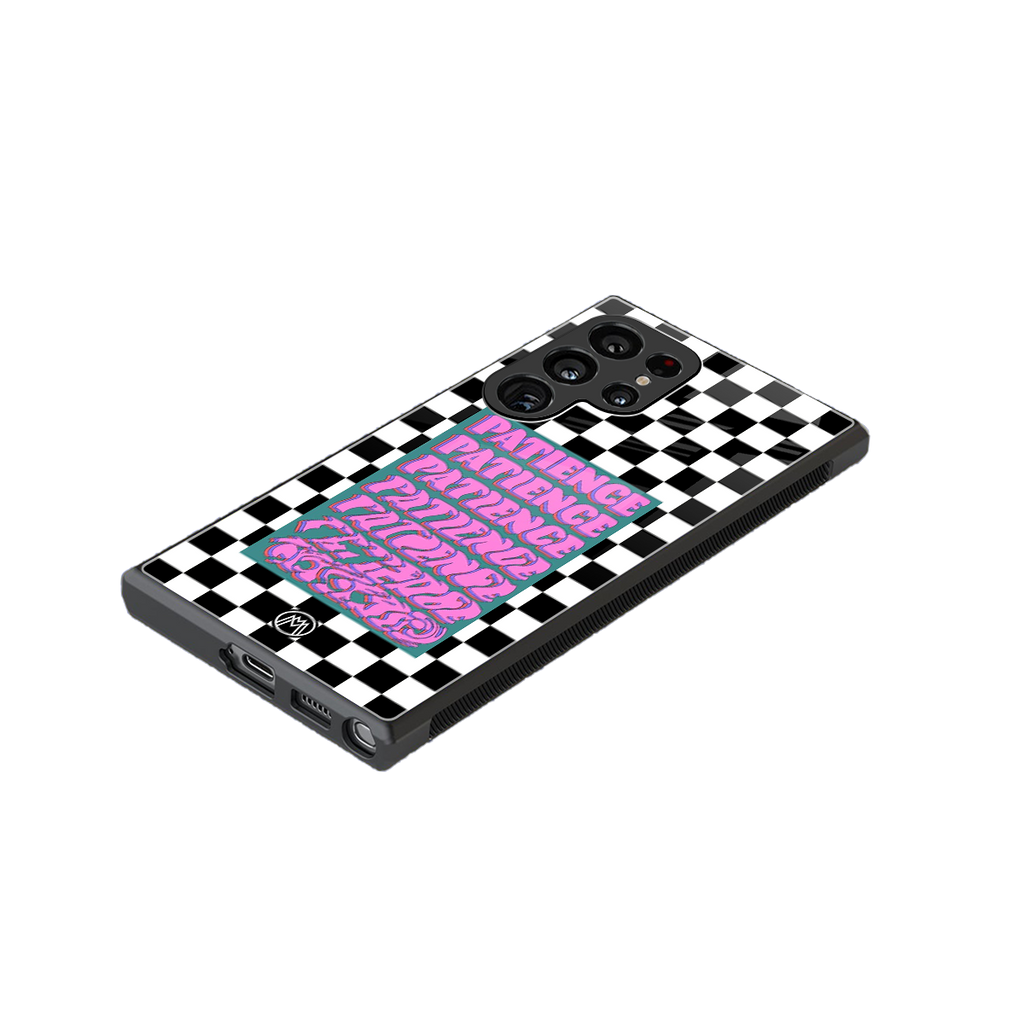 patience checkered back phone cover | glass case for samsung galaxy s23 ultra