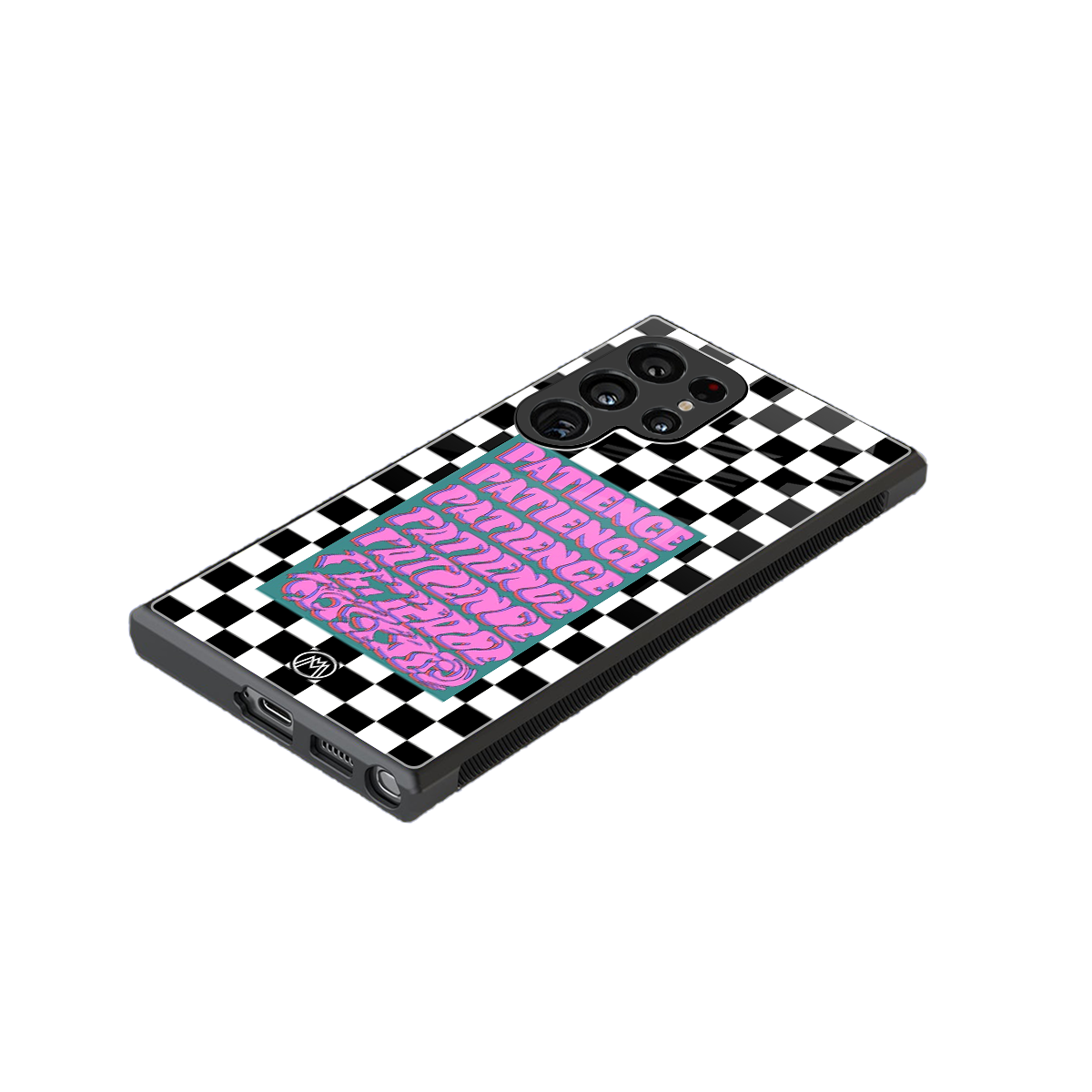 patience checkered back phone cover | glass case for samsung galaxy s23 ultra