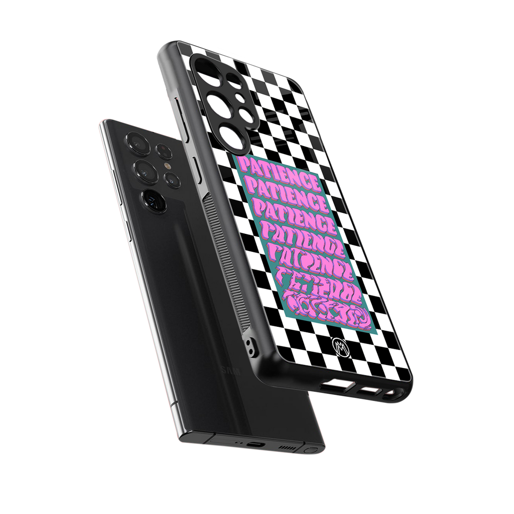 patience checkered back phone cover | glass case for samsung galaxy s25 ultra