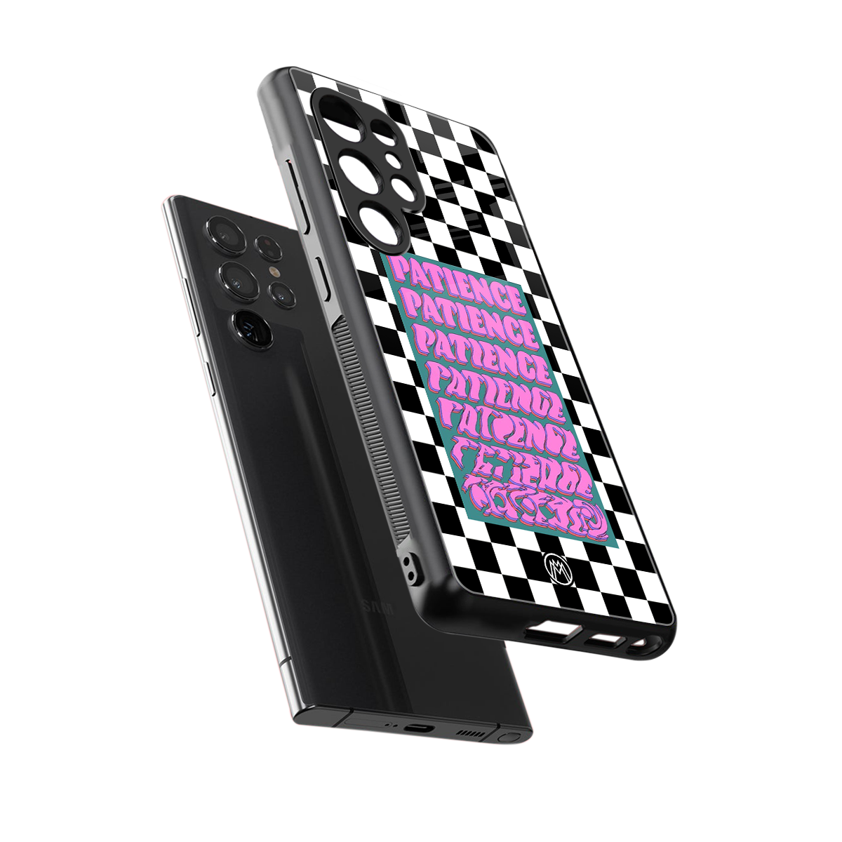 patience checkered back phone cover | glass case for samsung galaxy s25 ultra