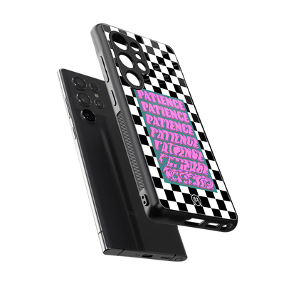 patience checkered back phone cover | glass case for samsung galaxy s25 ultra