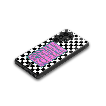 patience checkered back phone cover | glass case for samsung galaxy s25 ultra