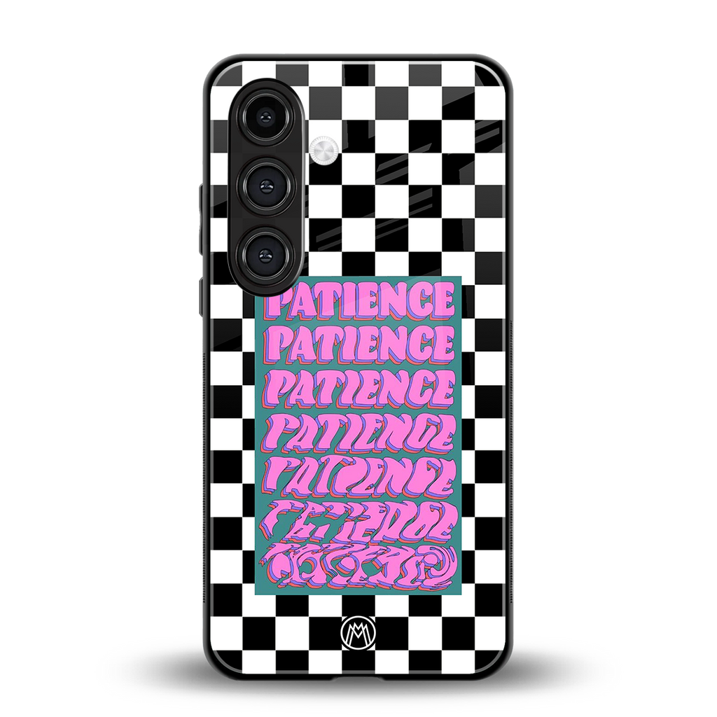 patience checkered back phone cover | glass case for samsung galaxy s25 plus