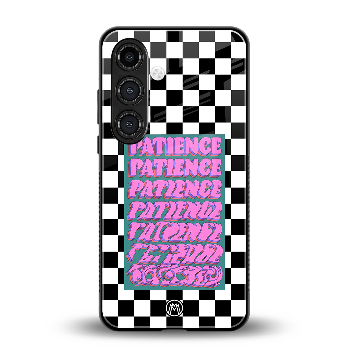 patience checkered back phone cover | glass case for samsung galaxy s24 plus