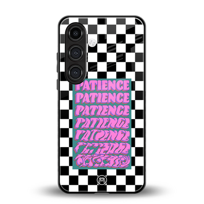 patience checkered back phone cover | glass case for samsung galaxy s23 plus