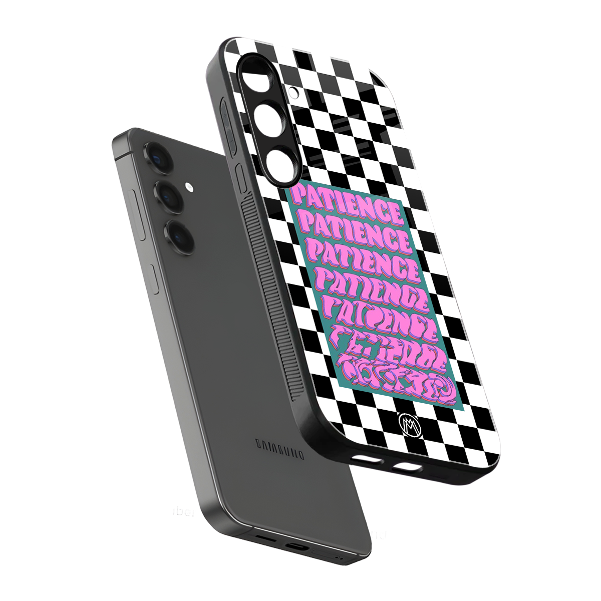 patience checkered back phone cover | glass case for samsung galaxy s24 plus