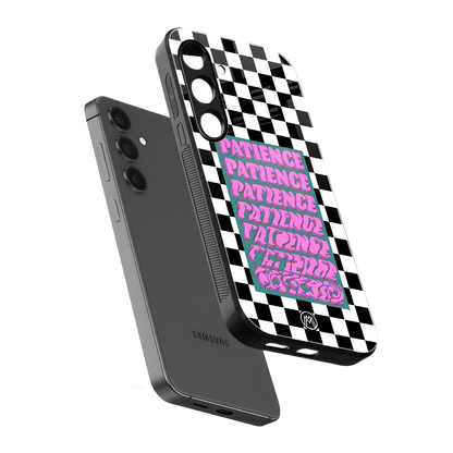 patience checkered back phone cover | glass case for samsung galaxy s23 plus
