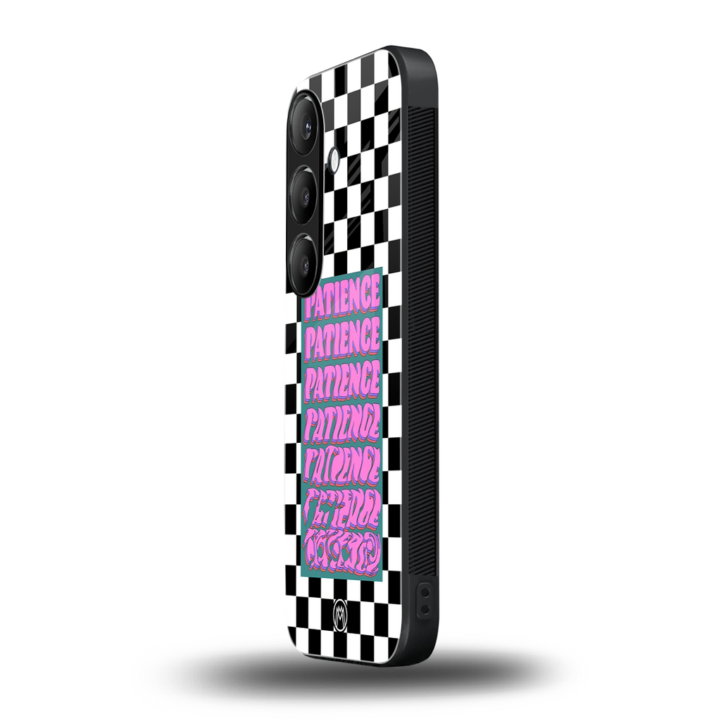 patience checkered back phone cover | glass case for samsung galaxy s24 fe