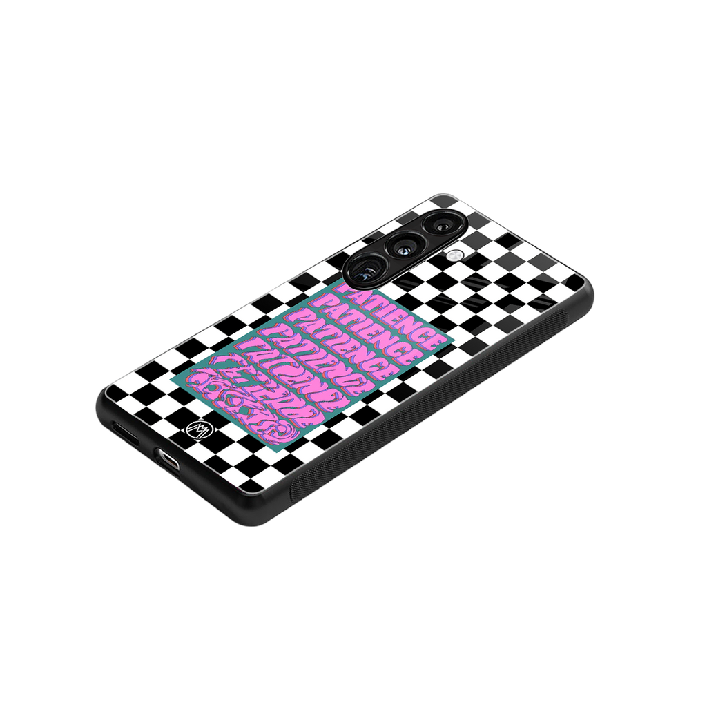 patience checkered back phone cover | glass case for samsung galaxy s24 plus