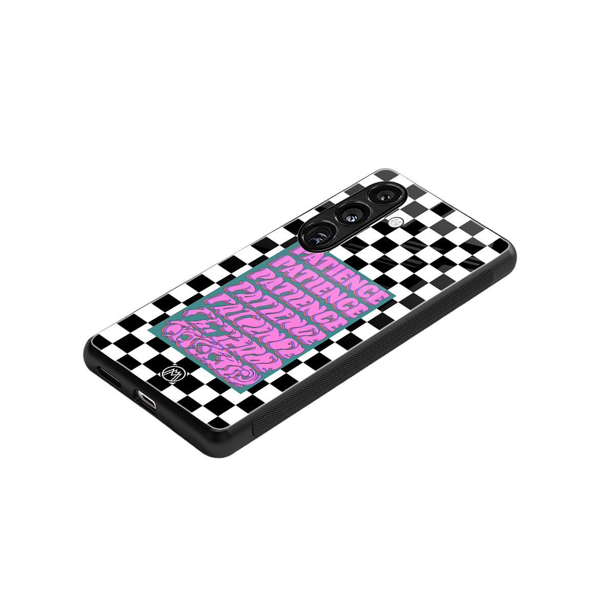 patience checkered back phone cover | glass case for samsung galaxy s23 plus