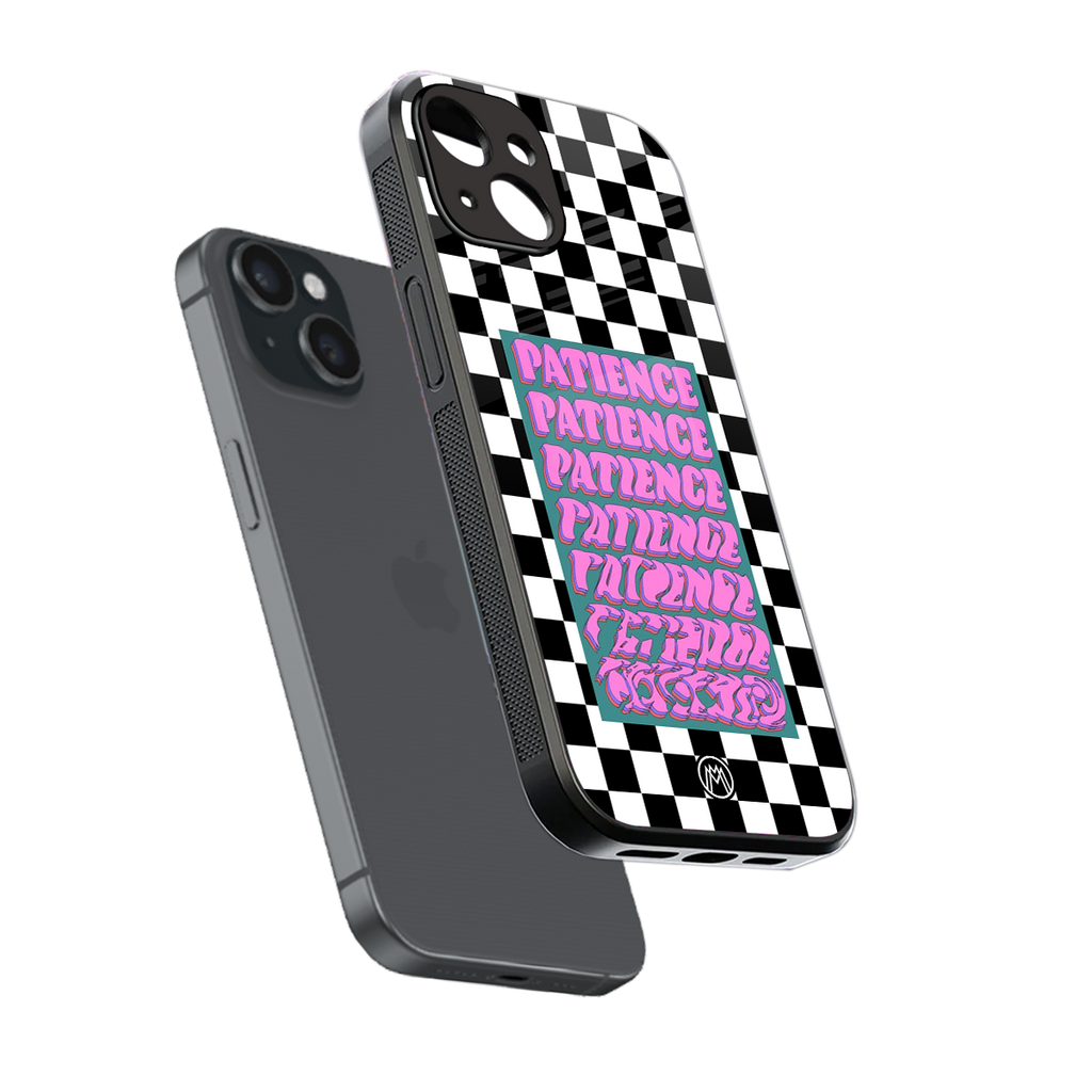 patience checkered back phone cover | glass case for iphone 15